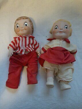 Vintage Campbell Soup Kids 2 Porcelain 9" Jointed Dolls with Clothes GUC AS IS
